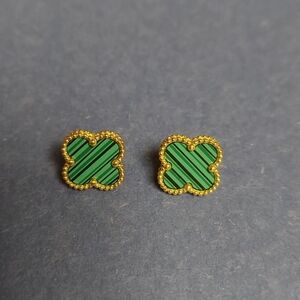 Malachite Green Clover Stud Earrings